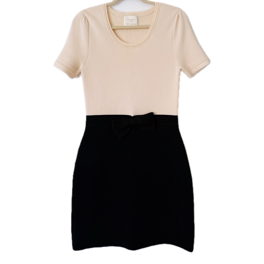 Kate Spade Wool Bow Waist Midi Dress in Cream and Black